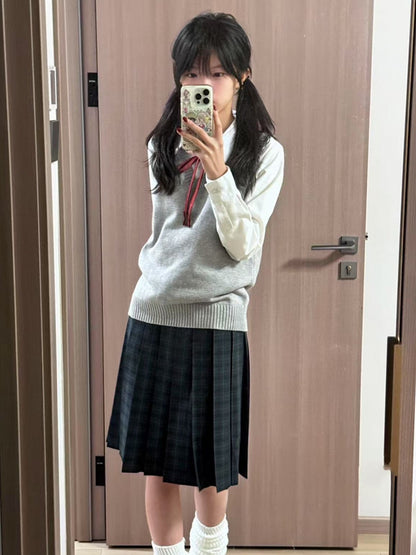 Length 42CM/45CM/55CM/65CM Plaid Uniform Pleated Skirt JK Green Pattern