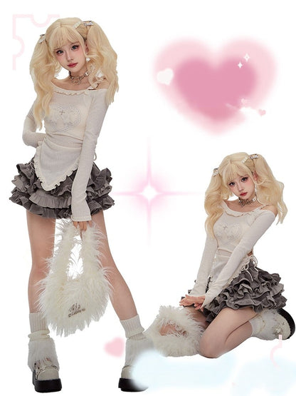 Sleeve Cutout Long Knit Beige Shoulder Top Neckline Asymmetric Backless/Covered-Back with and