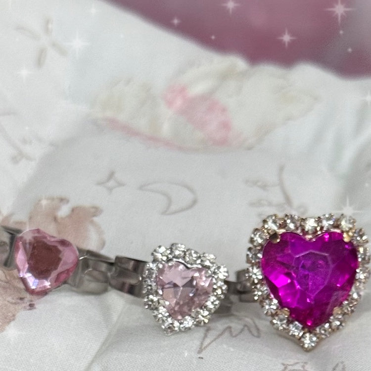 3 Rhinestone Set Heart Rings