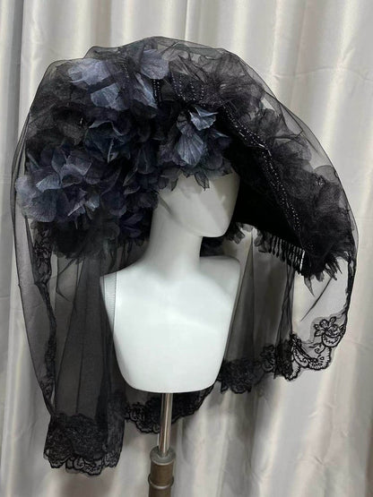 Gothic Lace Hat with Beaded Tassel - Custom Made Earrings