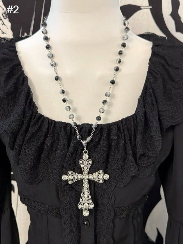Black & White Beaded Gothic Necklace - Boobi Shop