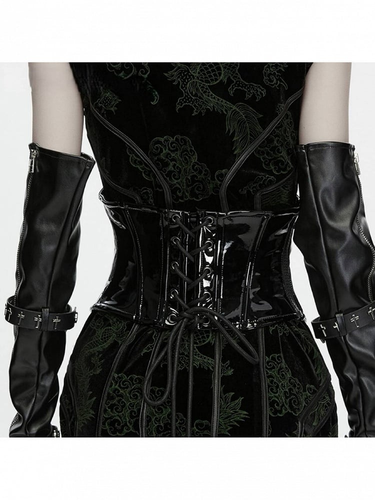 Lace-Up Black Gothic Patent Leather Corset Belt - Punk Rave