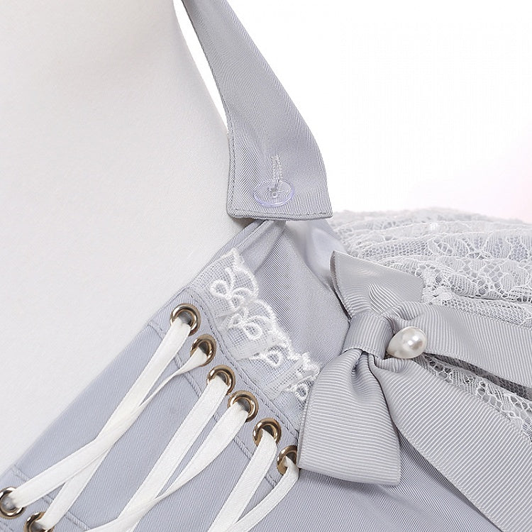Ruffled Lace Trim Flutter Sleeves Kei Embellished Gray Bowknots Jirai Overalls