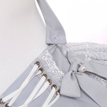 Ruffled Lace Trim Flutter Sleeves Kei Embellished Gray Bowknots Jirai Overalls