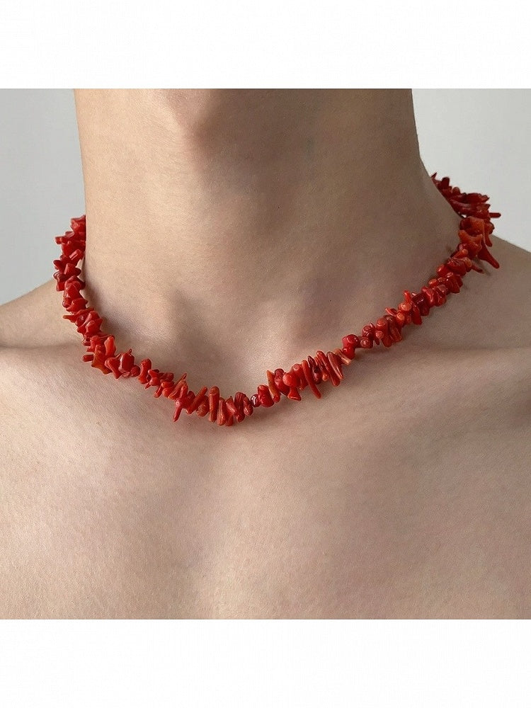 Minimalist Red Stone Beaded Necklace - YSHXS