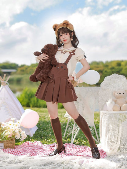 Shorts Bunny/Brown Bear Overalls Bubble Pink