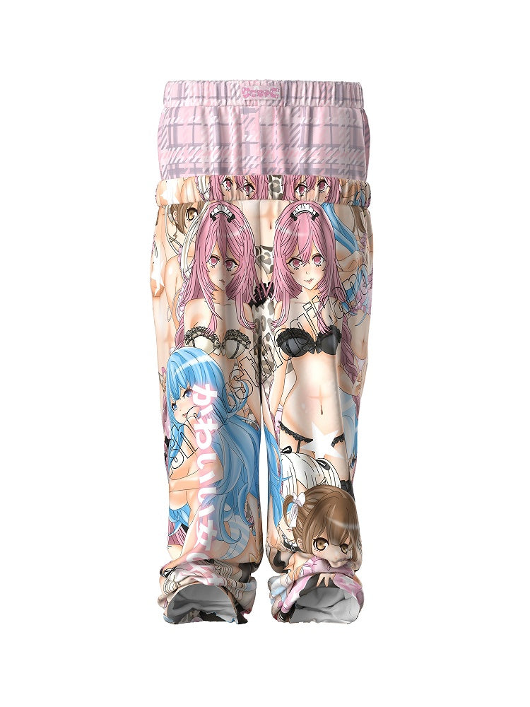 Elastische Taille Cartoon Print Straight Leg Hose Bunt