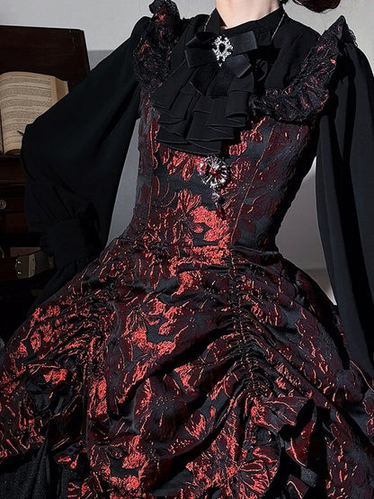 Red and Black Lace Trim JSK Gothic Lily - Miss Point