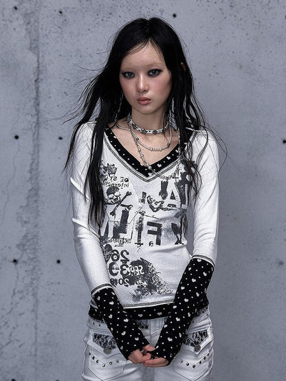 Pocket Top Pattern Punk Heart Rock Patch White with