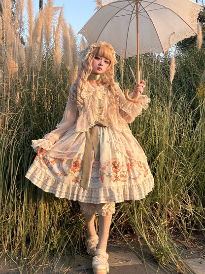 Overlay Plaid Dress Green Hem Bunny Print Lolita JSK Sweet Sunflower and with