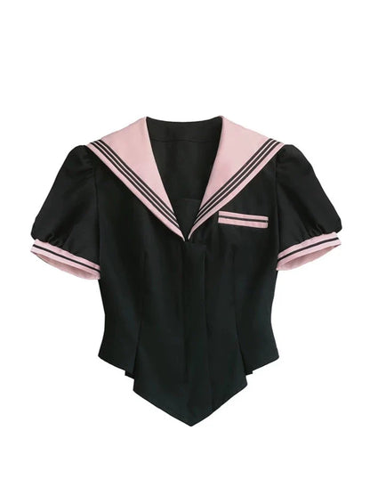 Sailor Flared + Rock Taille Puff Ribbon Cake Top + Ärmel Hals