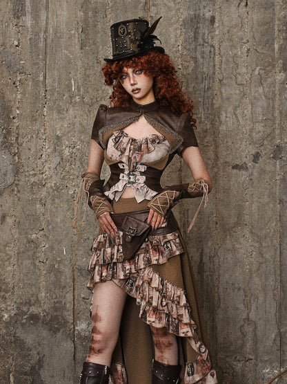 ストラップ スチームパンク スリーブ レトロ ダメージ加工 PU