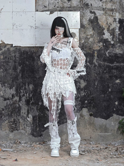 Top Gothic Weiß Beschädigt