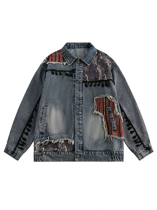 Jacket Retro Denim Ethnic Spliced