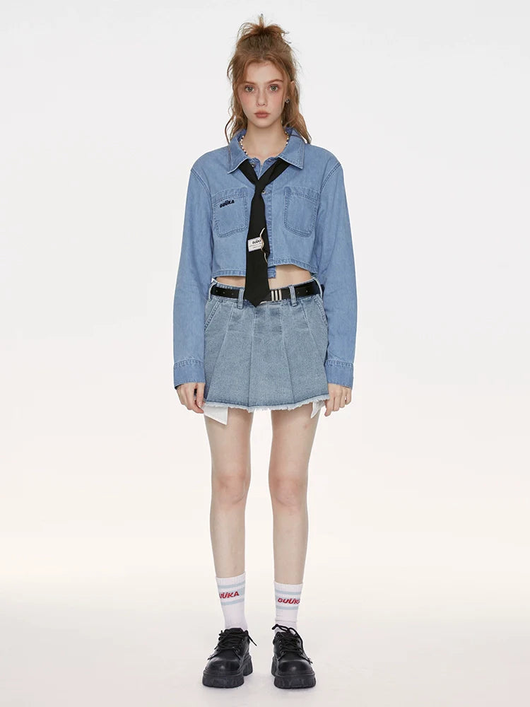 ショートトップ アシンメトリー ブルーデニム