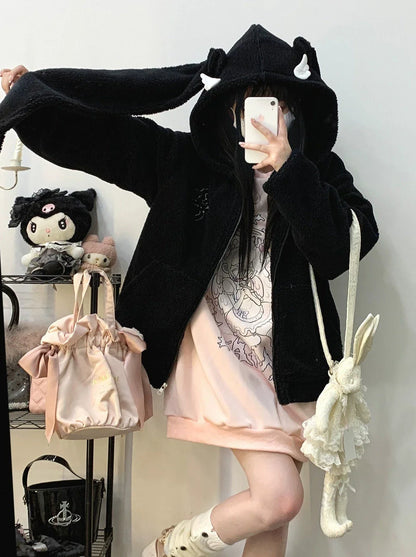 Plush Short/Long Bore Foodie Ears Zip Bunny Jacket