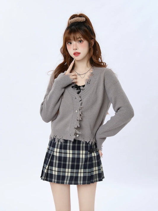 フリンジVネックダメージカーディガン