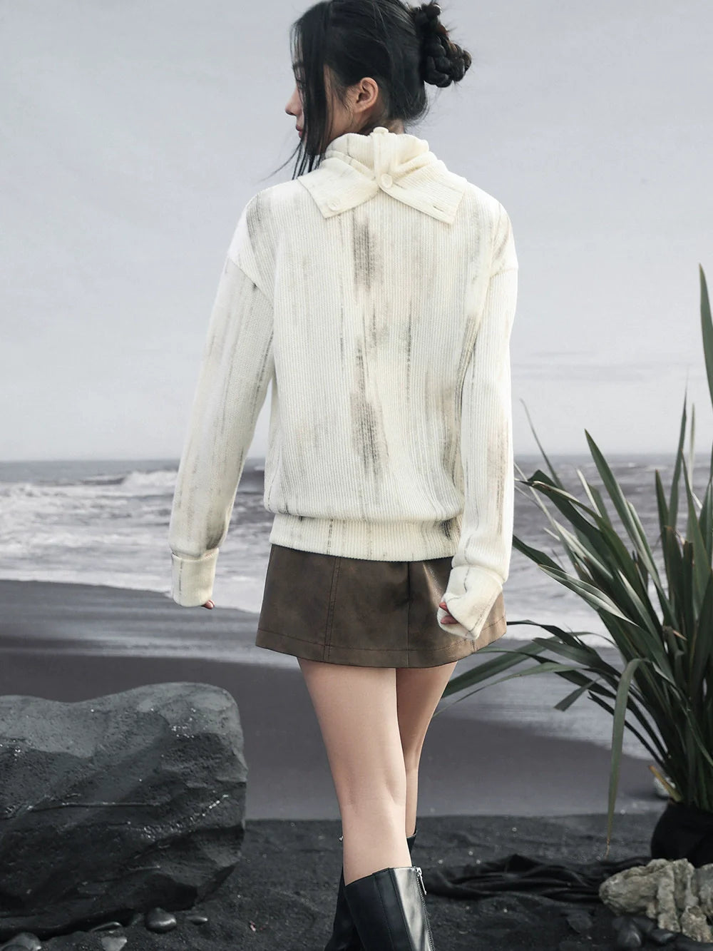 Dark Top Print Rollkragen Marmor