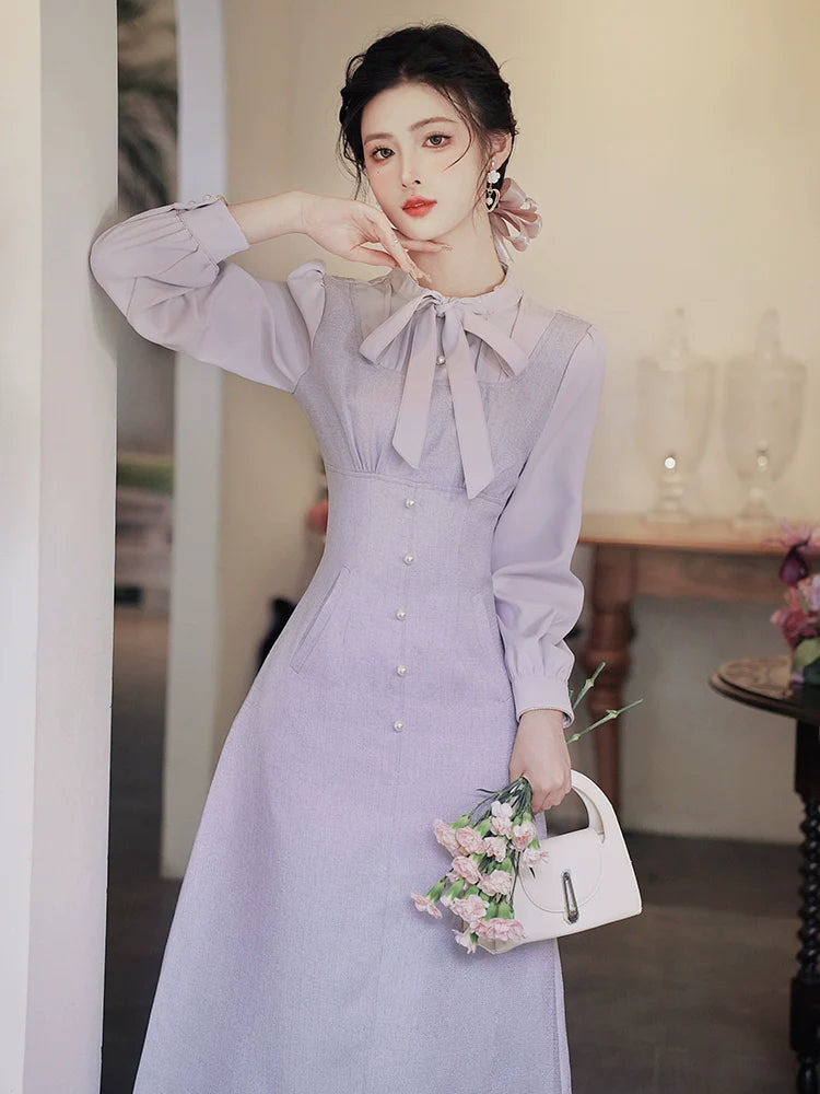 Dress Sheer Purple Retro Bow