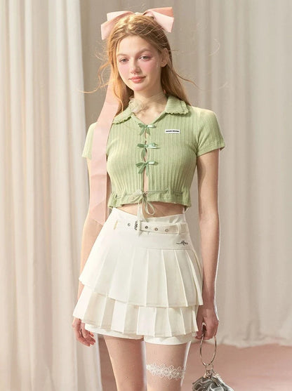 Hot Girl Satin Schleife Süßes Kurzes Top
