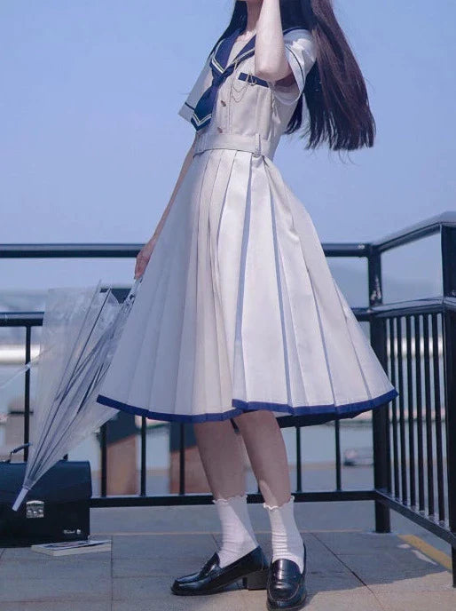Pleated Style Dress Sailor Collar College