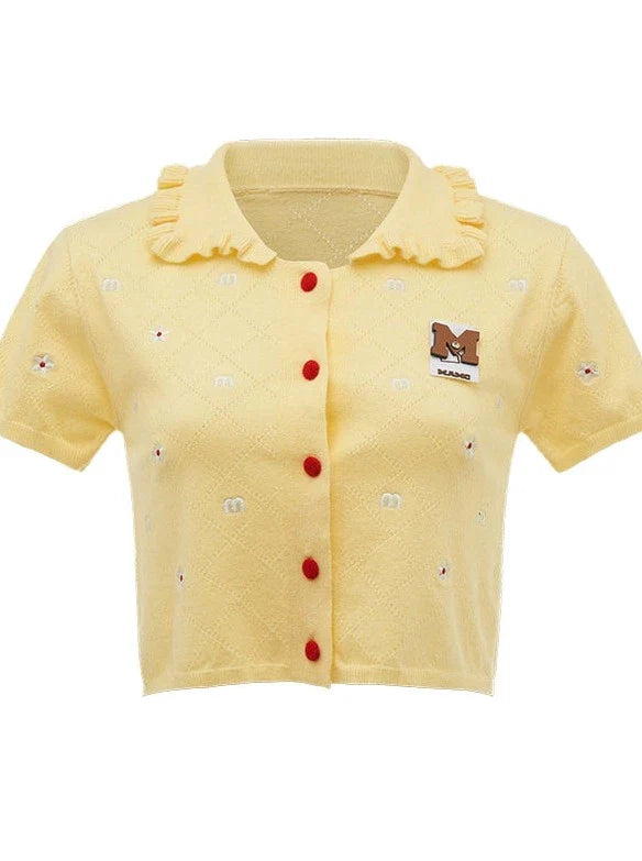 Kurzer amerikanischer Cardigan mit Blumenmuster und Kragen