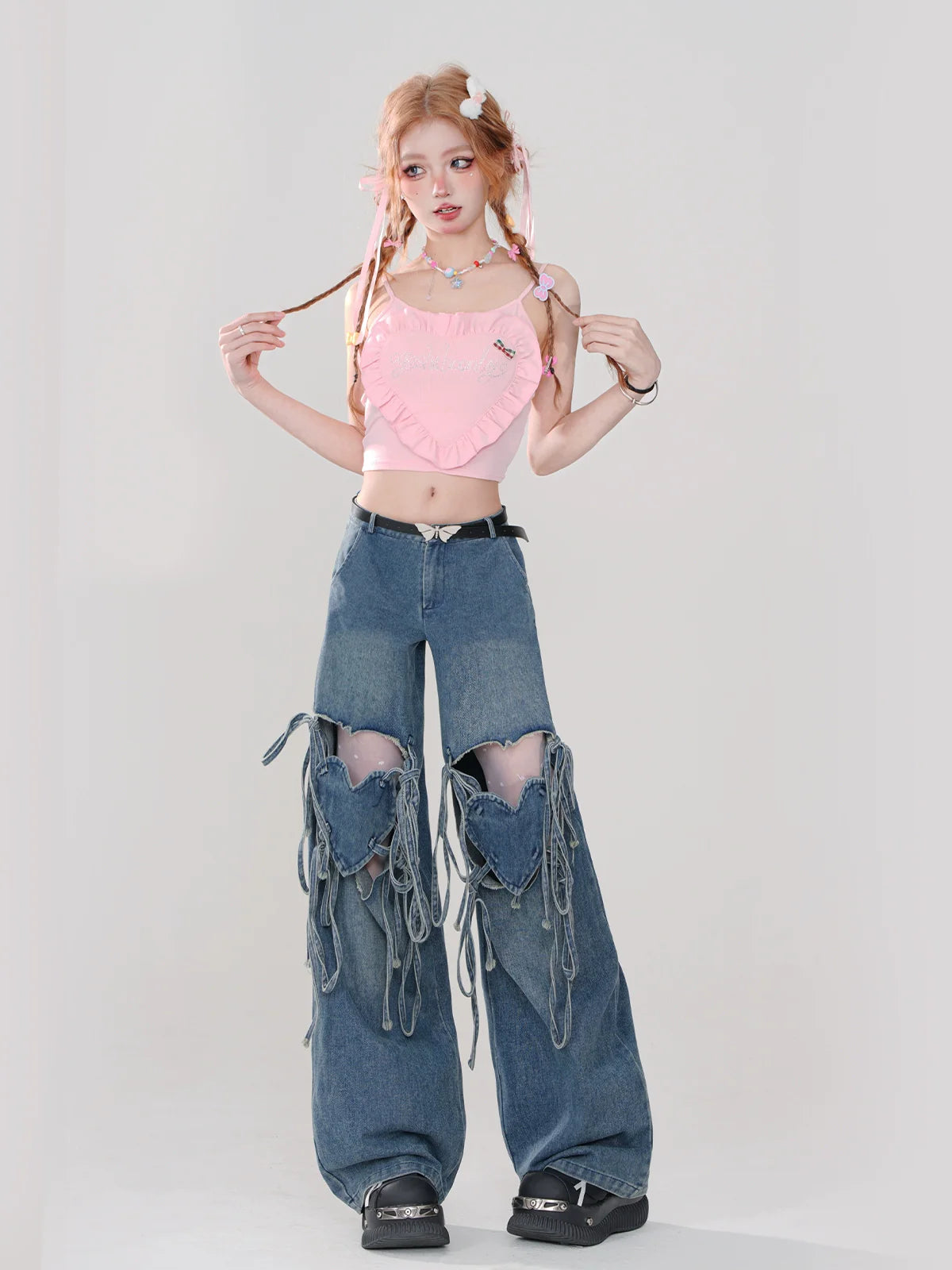 Schlanke Mädchen Kurze Tops Stil Hosenträger Fantasie