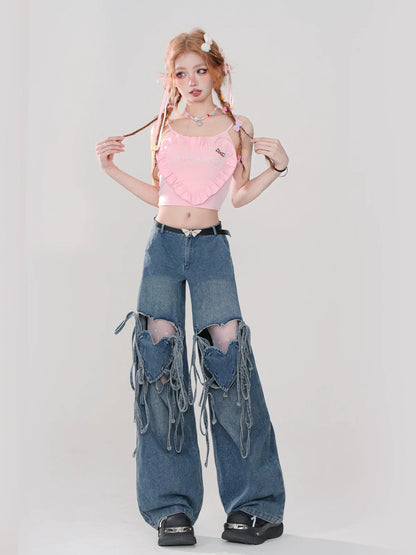 Schlanke Mädchen Kurze Tops Stil Hosenträger Fantasie