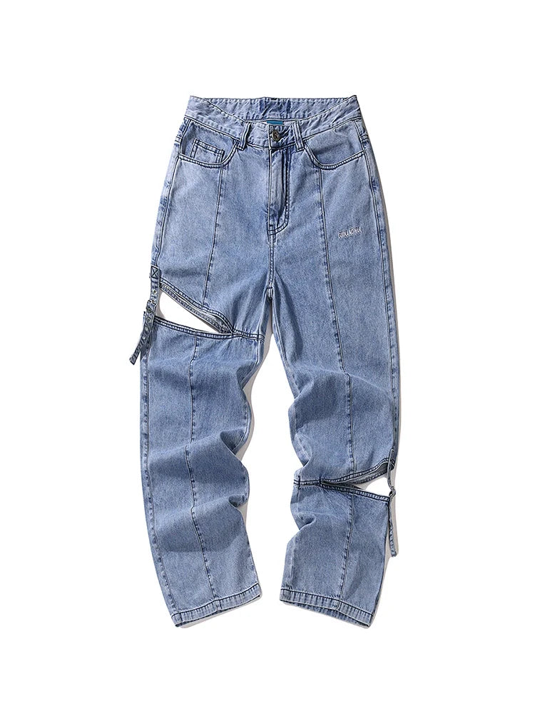 Lockeres Retro-Design Amerikanischer Denim-Schlitz Waschbar