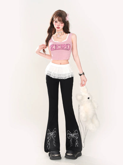 リボンデザインレースパンツフレア+スカート