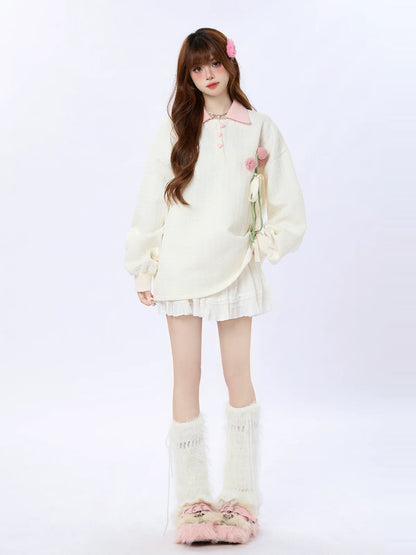 Sweatshirt mit Tulpenkragen und Polo-Strick