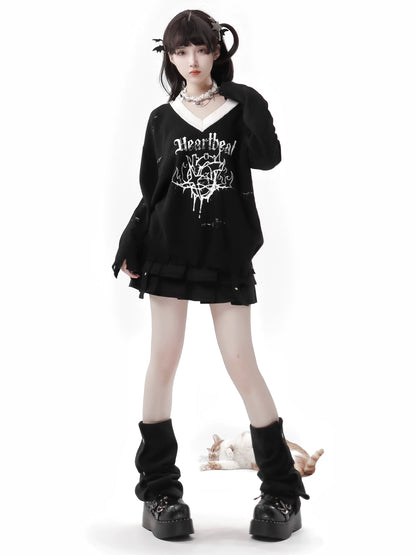 トップス ダーク スプリング ニット キャミソール プリント Vネック ホルターネック ボウ サマー