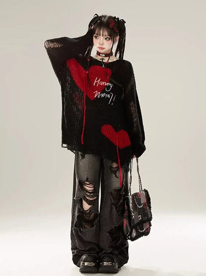 ブラックニットコントラストルーズサンスクリーン