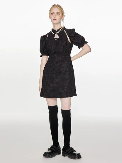 Puff Black Sleeves China French Slim Dress Waist