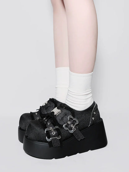 Toe Denim Shoes Puppy Platform Angel Punk Style Round