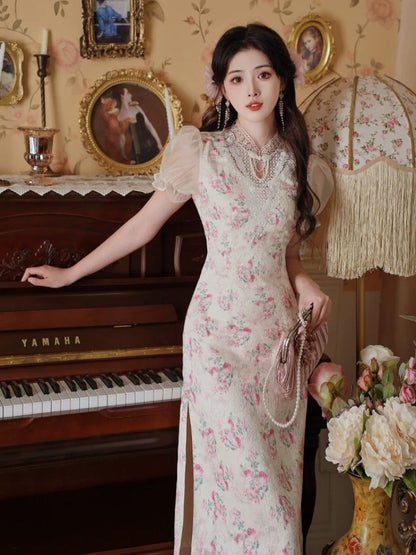 ピンキーガーリーフラワードレスレトロ