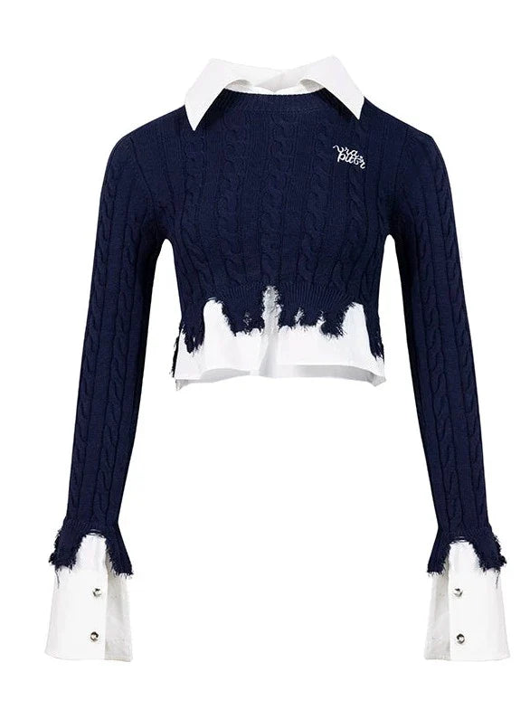 カレッジスタイルのショートダメージデザインシャツ