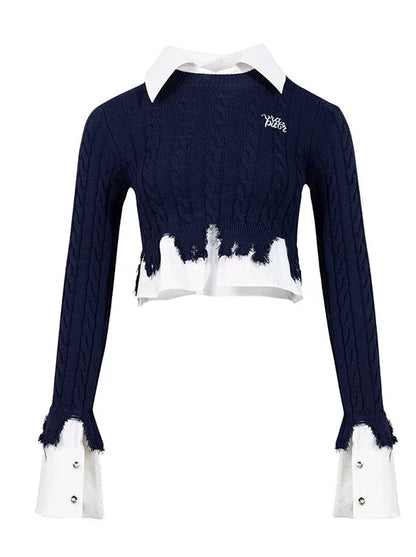 カレッジスタイルのショートダメージデザインシャツ