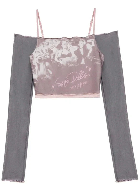 Schmales, kurzes Top mit transparentem Cami-Design