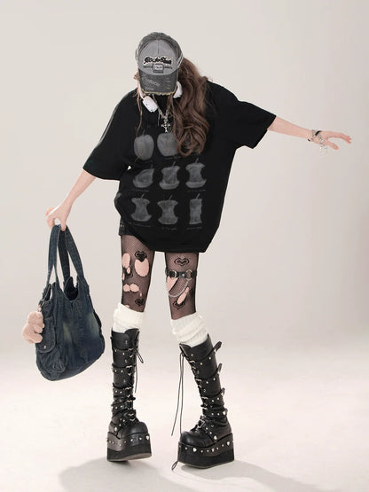 アップルプリント ルーズTシャツ アメリカン