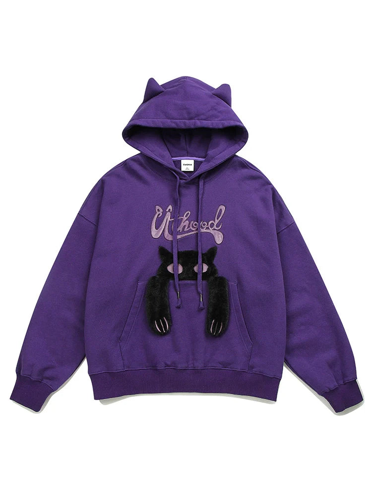 Dunkler Katzen-Hoodie mit Kapuze