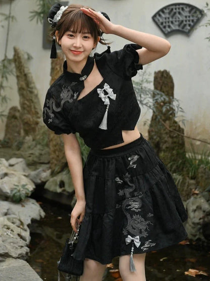 スカート チャイナ フレア ドラゴン