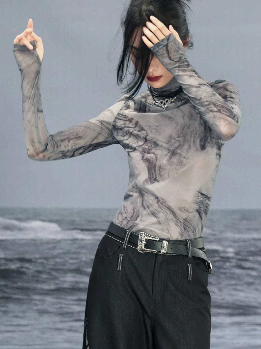 Retro dunkles transparentes Oberteil