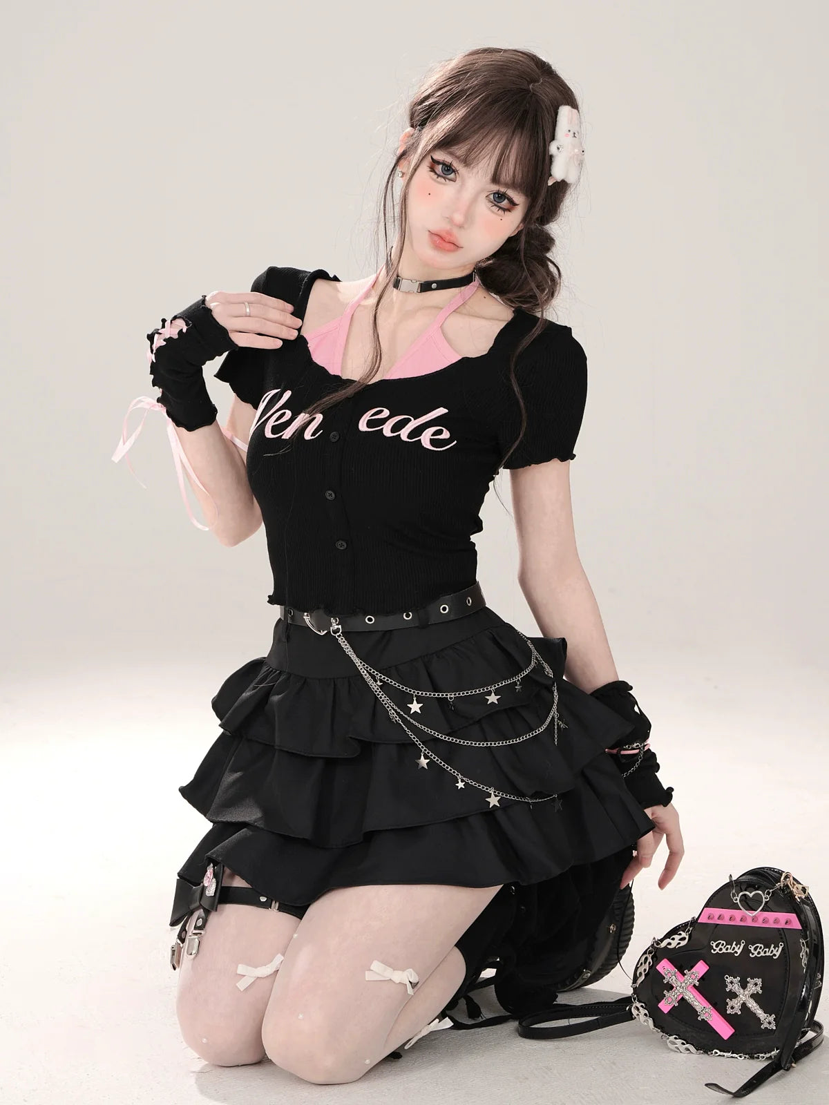 Faux Short Halter Neck U-neck T-shirt and two-piece