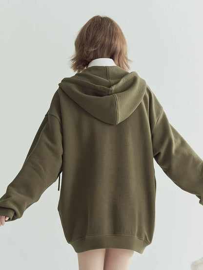 Pocket Hooded Hoodie Loose Casual Zip-Up