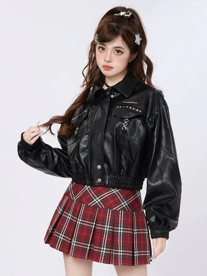 Short Motorcycle-style Jacket American Leather