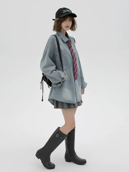 ルーズタイデニムレトロジャケット+シャツアメリカン