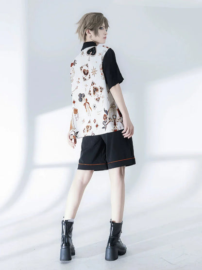 Embroidery Shirt + Shorts Retro Print Flowerdrunk