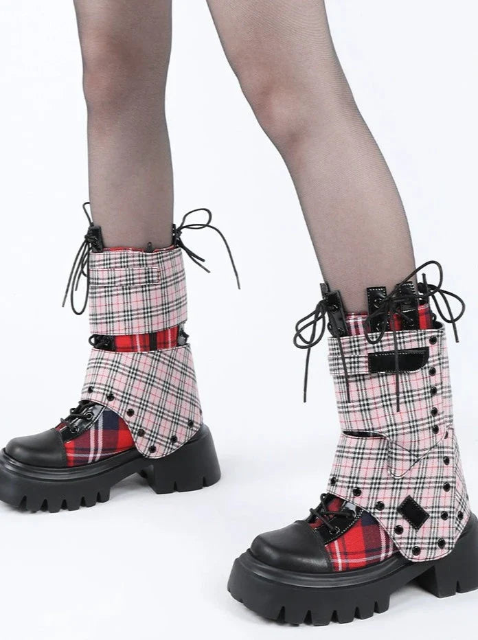 Check Short Boots Rock Studded