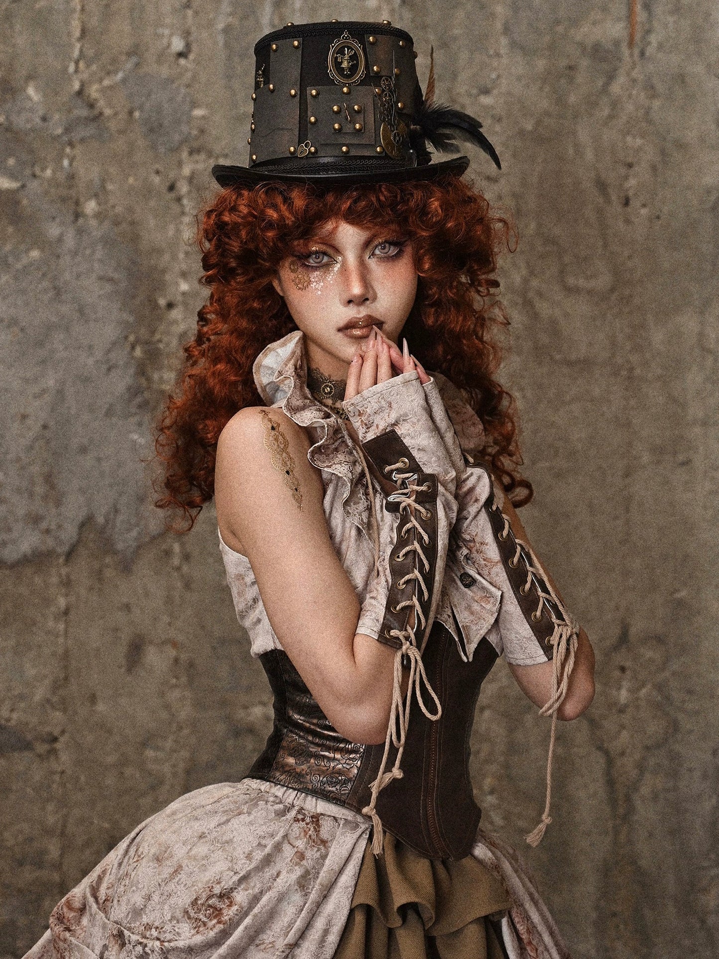 レッグブラウンレースアップウォーマー